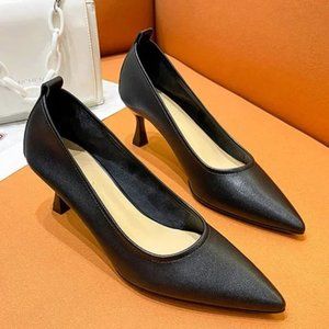 New leather high-heeled pointy toe plus-size shoe lady